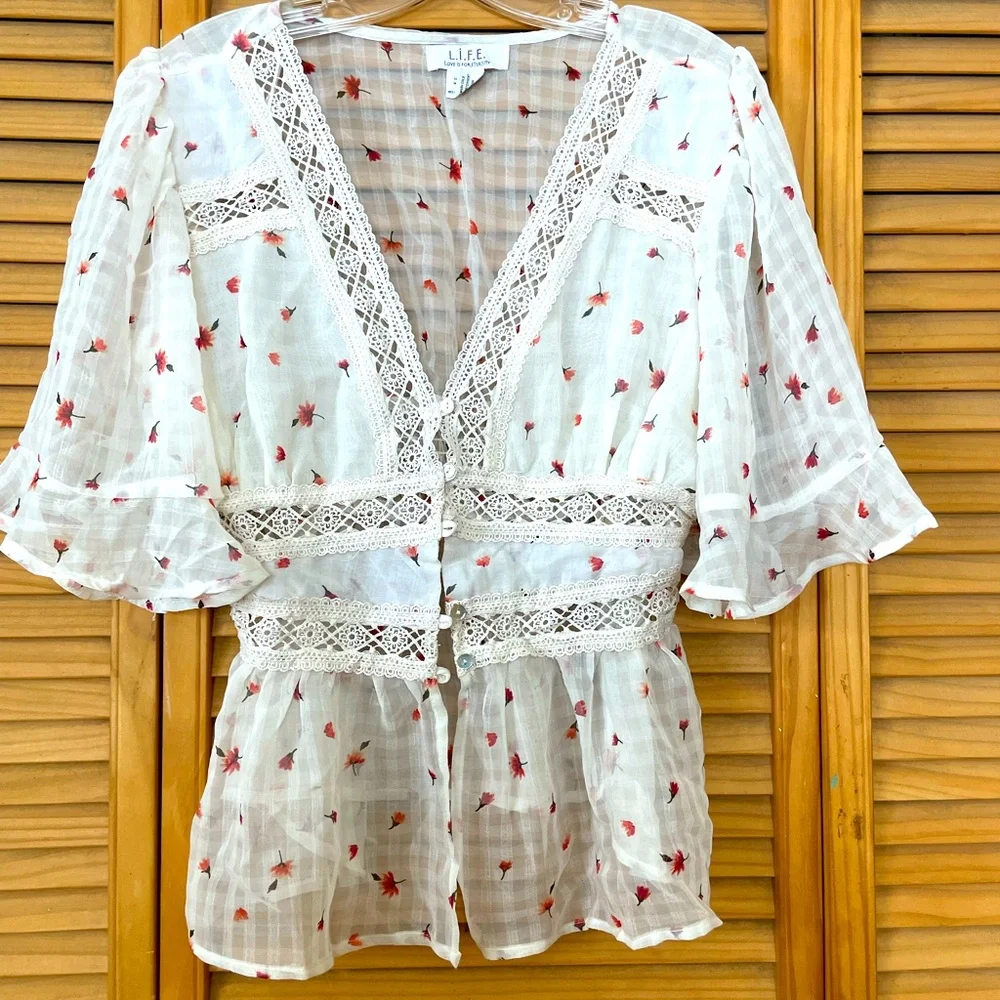 Floral white transparent top - Picture 1 of 6